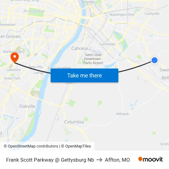 Frank Scott Parkway @ Gettysburg Nb to Affton, MO map