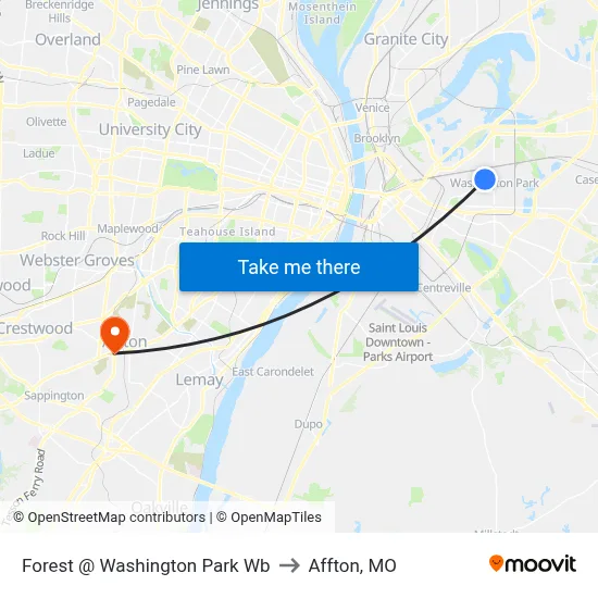 Forest @ Washington Park Wb to Affton, MO map
