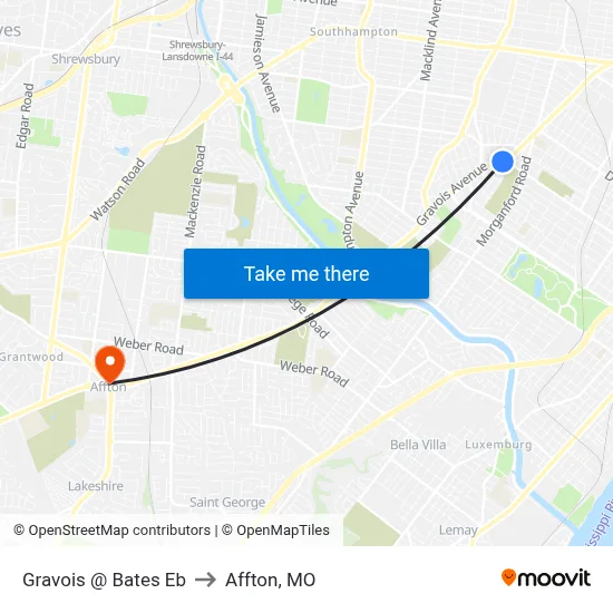 Gravois @ Bates Eb to Affton, MO map