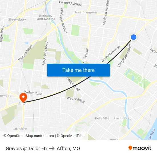 Gravois @ Delor Eb to Affton, MO map