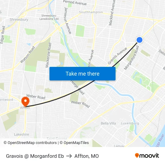 Gravois @ Morganford Eb to Affton, MO map
