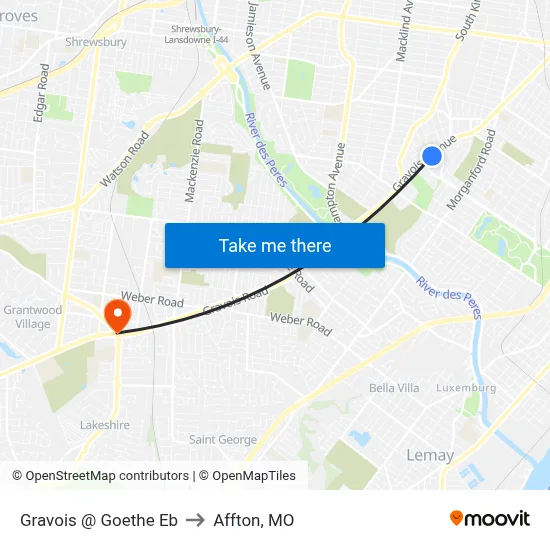 Gravois @ Goethe Eb to Affton, MO map