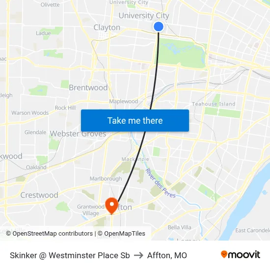 Skinker @ Westminster Place Sb to Affton, MO map
