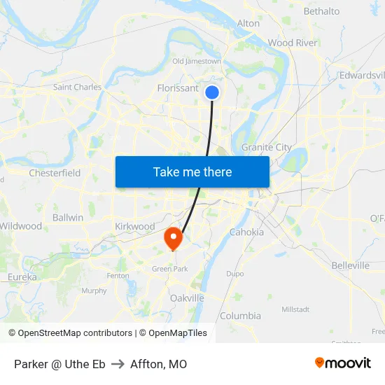 Parker @ Uthe Eb to Affton, MO map