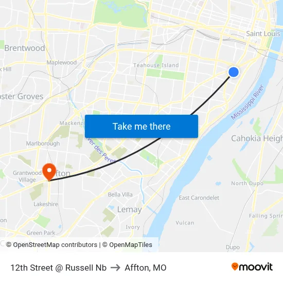 12th Street @ Russell Nb to Affton, MO map