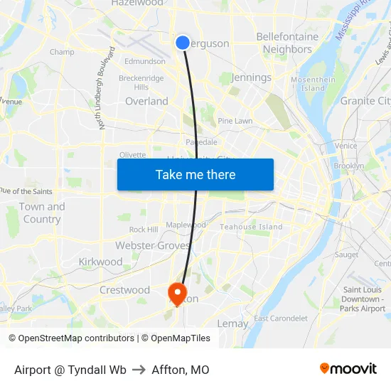 Airport @ Tyndall Wb to Affton, MO map