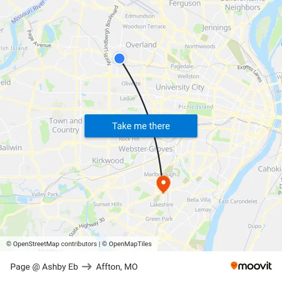 Page @ Ashby Eb to Affton, MO map