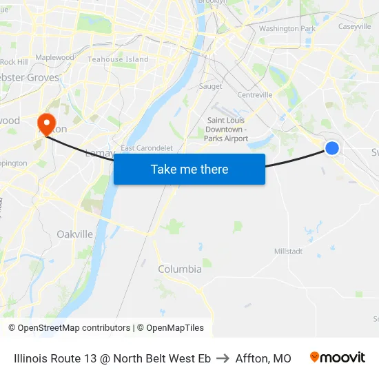 Illinois Route 13 @ North Belt West Eb to Affton, MO map