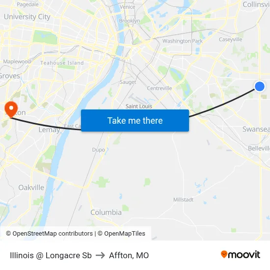 Illinois @ Longacre Sb to Affton, MO map