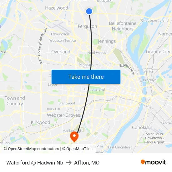 Waterford @ Hadwin Nb to Affton, MO map