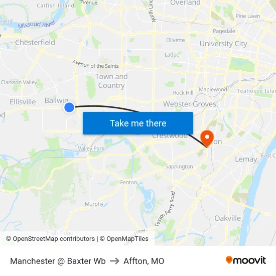 Manchester @ Baxter Wb to Affton, MO map