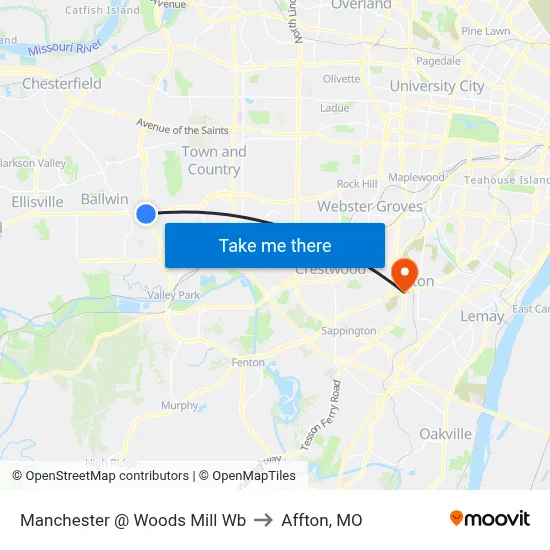 Manchester @ Woods Mill Wb to Affton, MO map