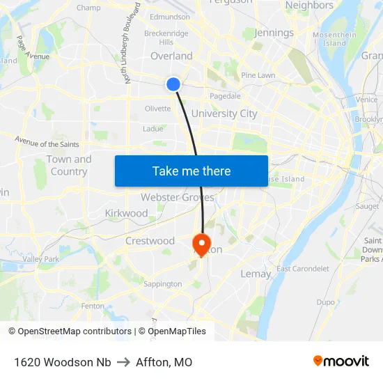 1620 Woodson Nb to Affton, MO map