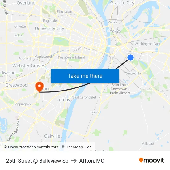 25th Street @ Belleview Sb to Affton, MO map