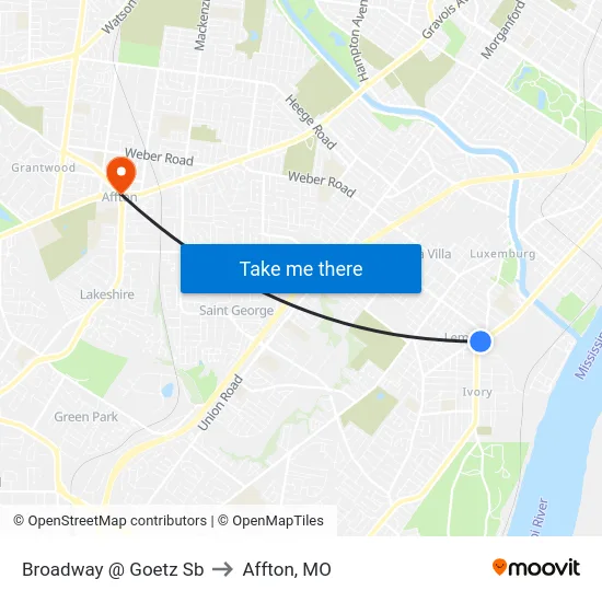 Broadway @ Goetz Sb to Affton, MO map