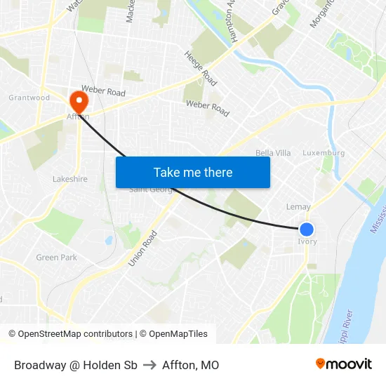 Broadway @ Holden Sb to Affton, MO map