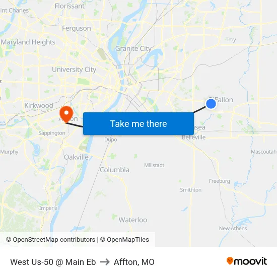 West Us-50 @ Main Eb to Affton, MO map