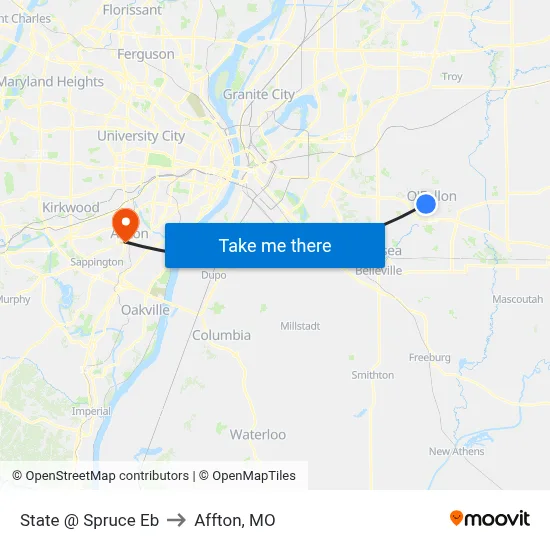 State @ Spruce Eb to Affton, MO map