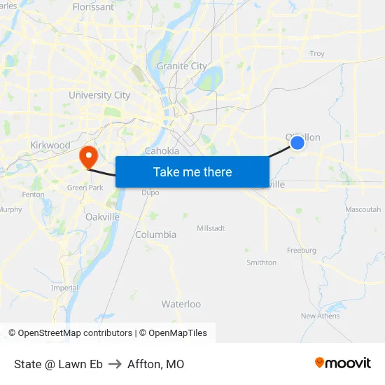 State @ Lawn Eb to Affton, MO map
