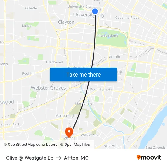 Olive @ Westgate Eb to Affton, MO map