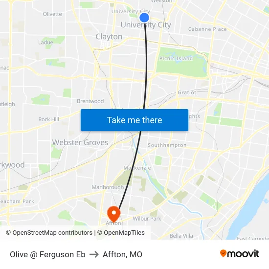 Olive @ Ferguson Eb to Affton, MO map