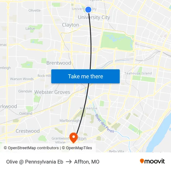 Olive @ Pennsylvania Eb to Affton, MO map