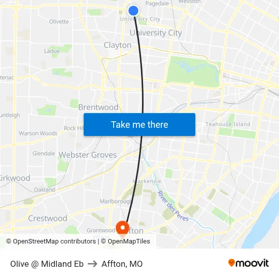 Olive @ Midland Eb to Affton, MO map
