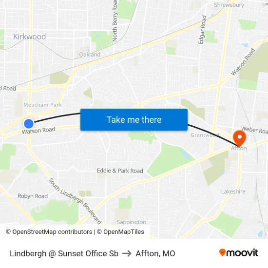 Lindbergh @ Sunset Office Sb to Affton, MO map