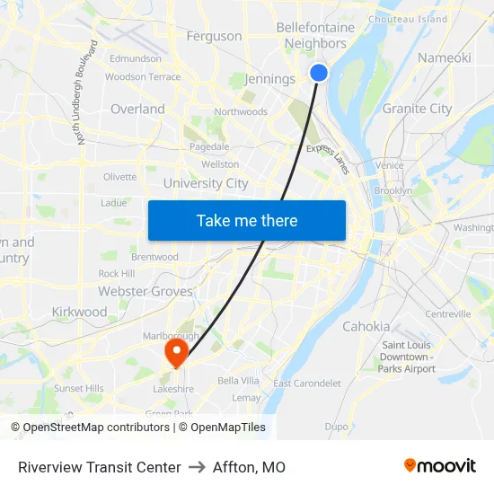 Riverview Transit Center to Affton, MO map