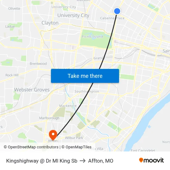 Kingshighway @ Dr Ml King Sb to Affton, MO map