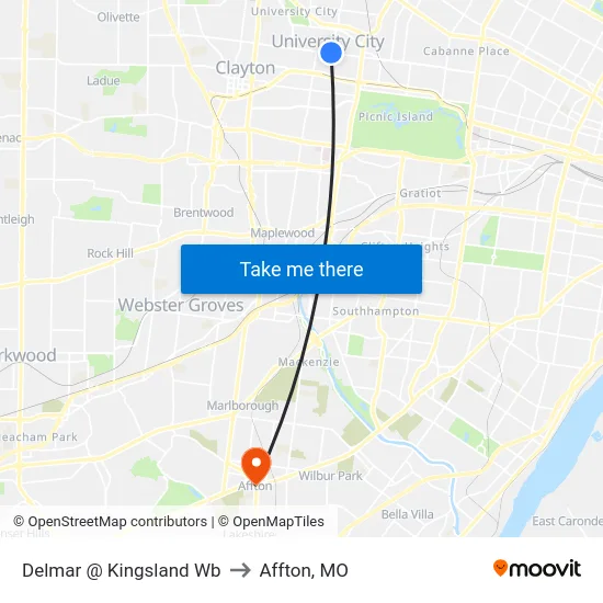 Delmar @ Kingsland Wb to Affton, MO map