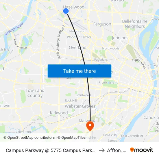 Campus Parkway @ 5775 Campus Parkway Wb to Affton, MO map