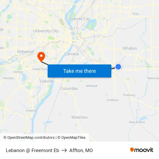 Lebanon @ Freemont Eb to Affton, MO map