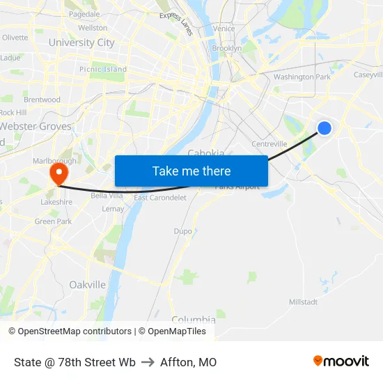 State @ 78th Street Wb to Affton, MO map