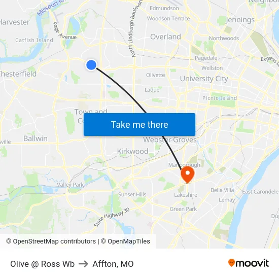 Olive @ Ross Wb to Affton, MO map