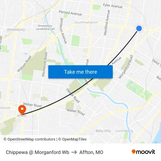 Chippewa @ Morganford Wb to Affton, MO map