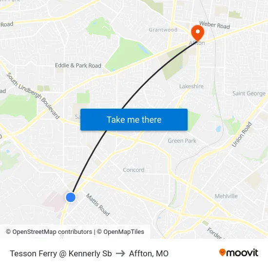 Tesson Ferry @ Kennerly Sb to Affton, MO map