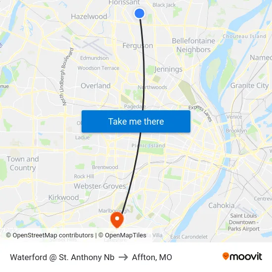 Waterford @ St. Anthony Nb to Affton, MO map
