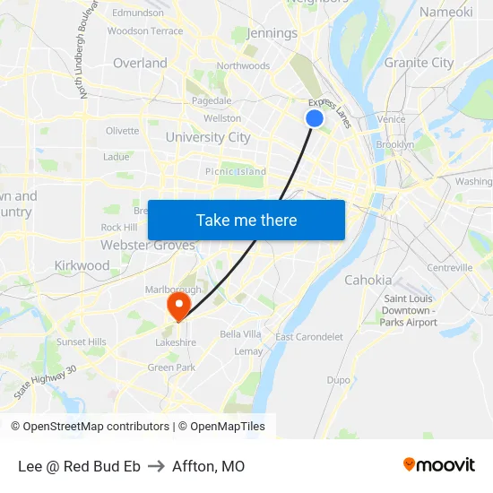 Lee @ Red Bud Eb to Affton, MO map