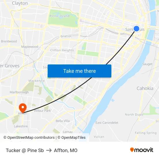 Tucker @ Pine Sb to Affton, MO map