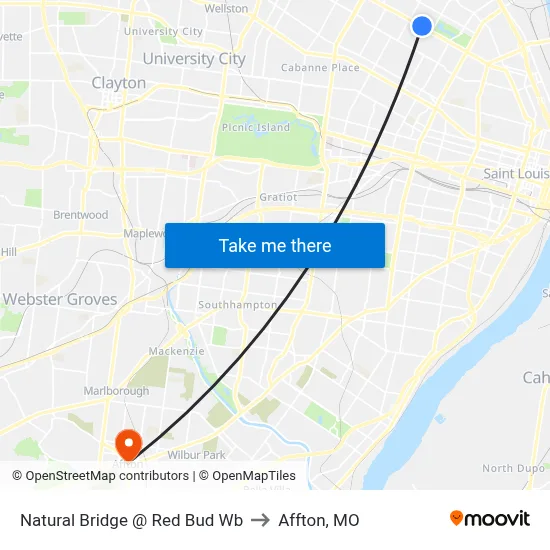 Natural Bridge @ Red Bud Wb to Affton, MO map