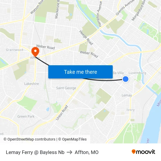 Lemay Ferry @ Bayless Nb to Affton, MO map