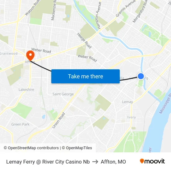 Lemay Ferry @ River City Casino Nb to Affton, MO map