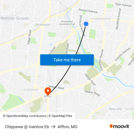Chippewa @ Ivanhoe Eb to Affton, MO map