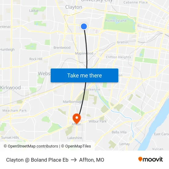 Clayton @ Boland Place Eb to Affton, MO map