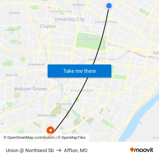Union @ Northland Sb to Affton, MO map