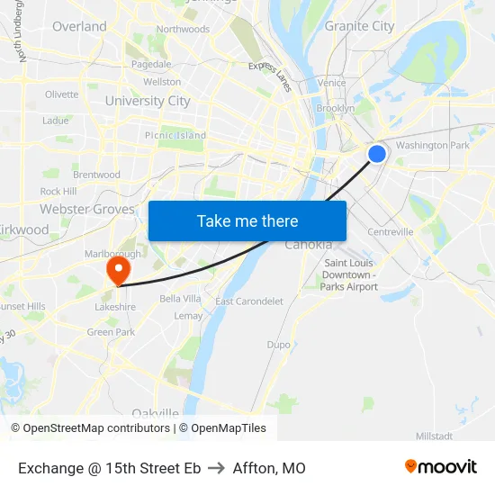 Exchange @ 15th Street Eb to Affton, MO map