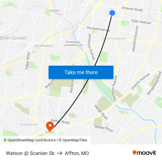 Watson @ Scanlan Sb to Affton, MO map