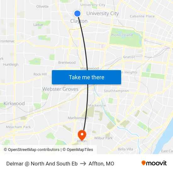 Delmar @ North And South Eb to Affton, MO map