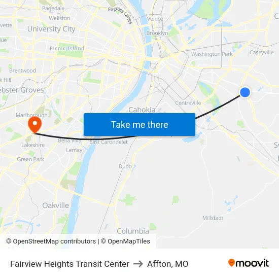 Fairview Heights Transit Center to Affton, MO map
